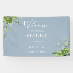 Greenery Floral Dusty Blue Wedding Welkom Spandoek