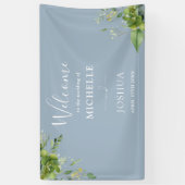 Greenery Floral Dusty Blue Wedding Welkom Spandoek (Verticaal)