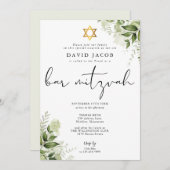 Greenery Floral Elegant Monogram Bar Mitzvah Kaart (Voorkant / Achterkant)