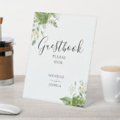 Greenery Floral Elegant Script Guestbook Reclamebord Met Voetstuk (Insitu)