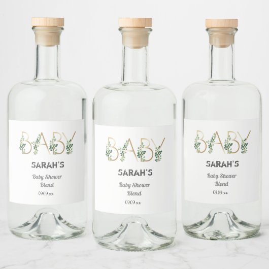 Greenery Floral Elegant Slogan Baby shower Likeurfles Etiket (Flessen)