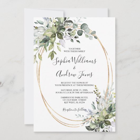 Greenery Floral Elegant Wedding Invitation Kaart (Voorkant)
