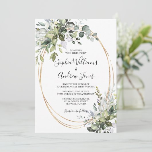Greenery Floral Elegant Wedding Invitation Kaart (Staand voorkant)