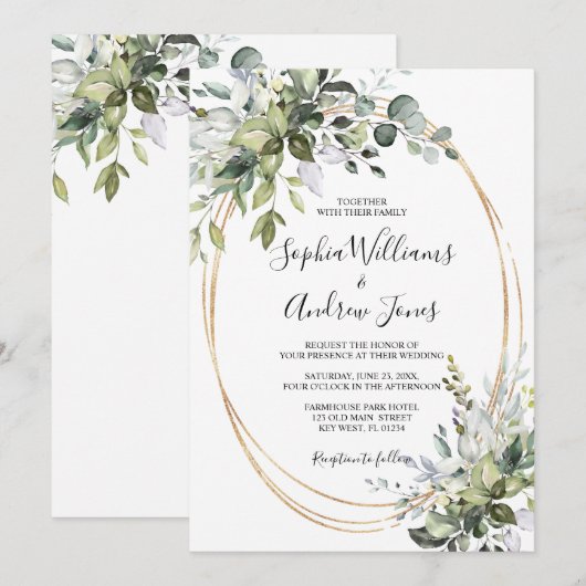 Greenery Floral Elegant Wedding Invitation Kaart (Voorkant / Achterkant)