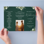 Greenery Floral Emerald Trifold Wedding Program Flyer (Hand)
