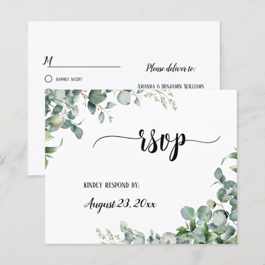 Greenery Floral Eucalyptus Wedding RSVP Antwoord (Voorkant / Achterkant)
