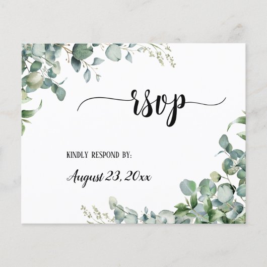 Greenery Floral Eucalyptus Wedding RSVP Antwoord (Voorkant)