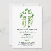 Greenery Floral First Heilige Communie Kaart (Voorkant)