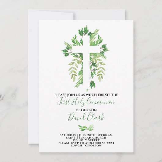 Greenery Floral First Heilige Communie Kaart (Voorkant)