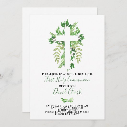 Greenery Floral First Heilige Communie Kaart (Voorkant / Achterkant)