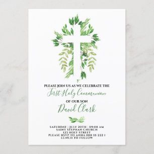 Greenery Floral First Heilige Communie Kaart