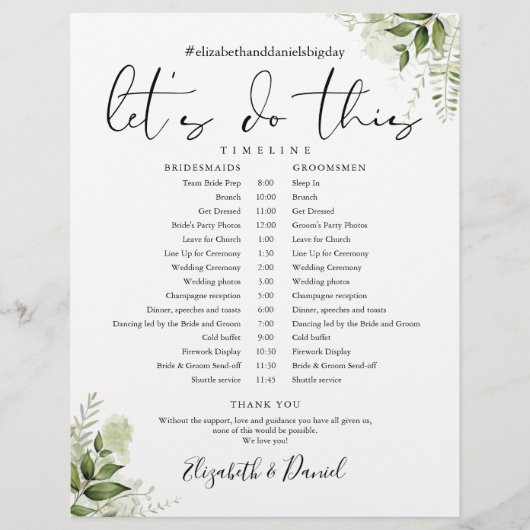 Greenery Floral Foliage Wedding Schedule (Voorkant)
