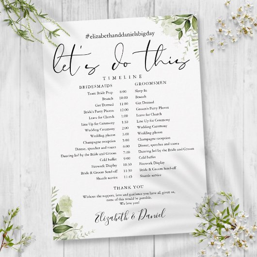 Greenery Floral Foliage Wedding Schedule Programmakaart