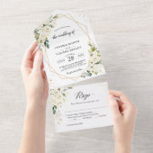 Greenery Floral Geometric (Geen ENV nodig) Wedding All In One Uitnodiging (Afscheurbaar)