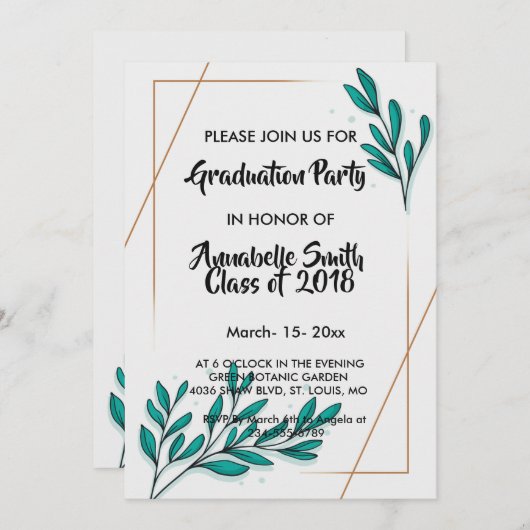 Greenery Floral Gold Foil blaast Afstuderen Kaart (Voorkant / Achterkant)