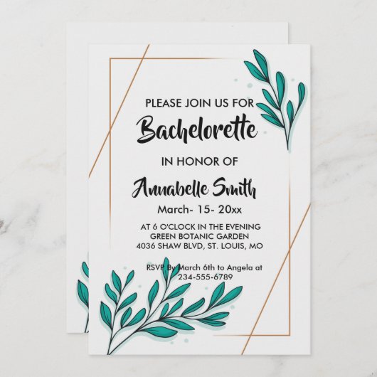 Greenery Floral Gold Foil Leaves bachelor Kaart (Voorkant / Achterkant)