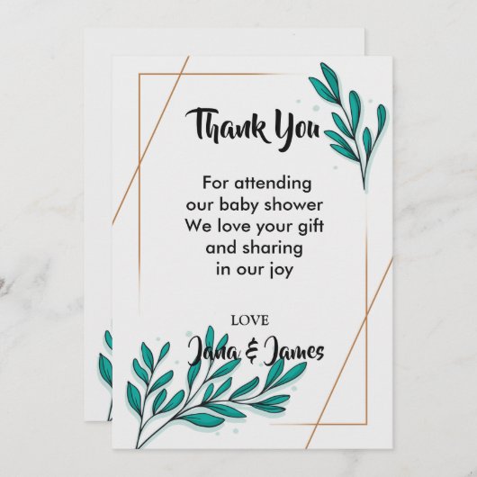 Greenery Floral Gold Foil Leaves bedankt Kaart (Voorkant / Achterkant)