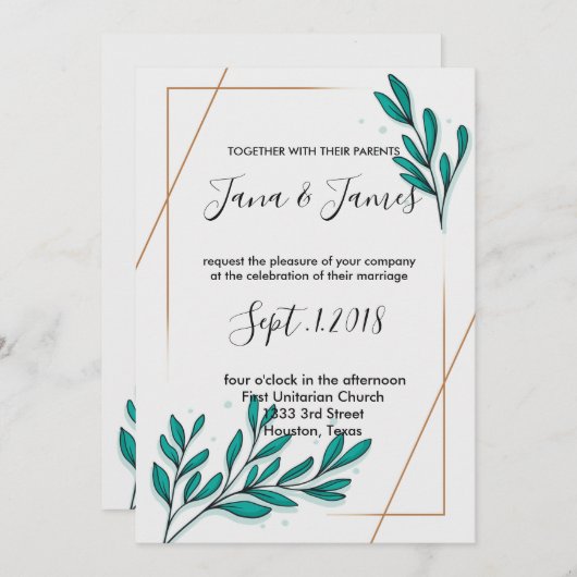 Greenery Floral Gold Foil Leaves Kaart (Voorkant / Achterkant)