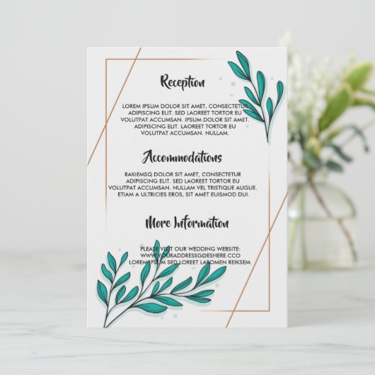 Greenery Floral Gold Foil Leaves trouwprogramma Kaart (Staand voorkant)