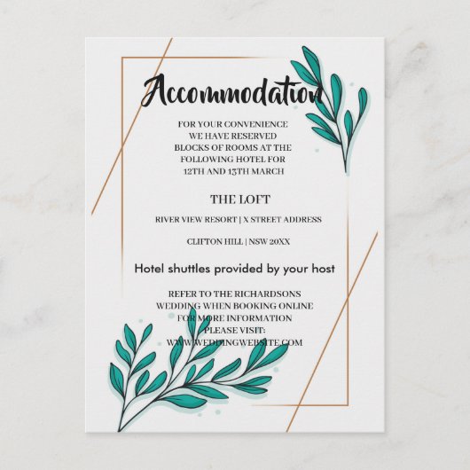 Greenery Floral Gold Foil LeavesAccommodatie card Aankondigingskaart (Voorkant)