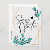 Greenery Floral Gold Foil LeavesSave the Date Anno Aankondigingskaart (Voorkant / Achterkant)