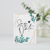Greenery Floral Gold Foil LeavesSave the Date Anno Aankondigingskaart (Staand voorkant)