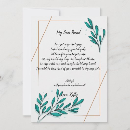 Greenery Floral Gold     Foilwill is mijn bruidsme Kaart (Voorkant)