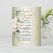 Greenery Floral Gold Geometric Rehearsal Dinner Kaart (Staand voorkant)