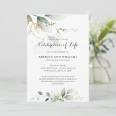 Greenery Floral Gold Natuur Celebration of Life Kaart (Staand voorkant)