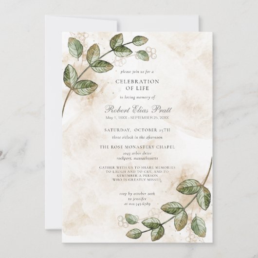 Greenery Floral Gold Natuur Celebration of Life Kaart (Voorkant)