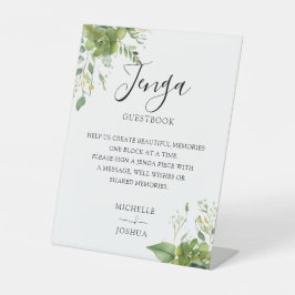 Greenery Floral Jenga Wedding Guestbook Reclamebord Met Voetstuk