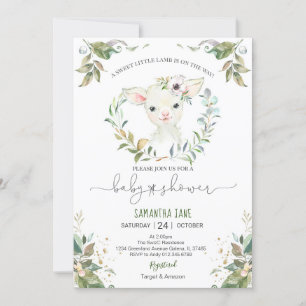 Greenery Floral Lamb Baby shower Invitation Kaart