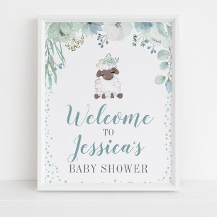 Greenery Floral Lamb Baby shower Poster