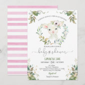 Greenery Floral Lamb Baby shower Uitnodiging (Voorkant / Achterkant)