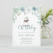 Greenery Floral Lamb Genderneutraal Baby shower Kaart (Staand voorkant)