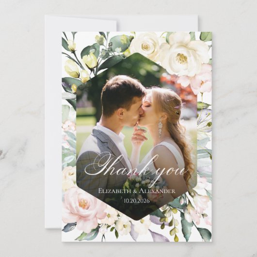 Greenery Floral Lijst foto bruiloft dank je kaart (Voorkant)