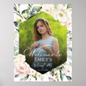Greenery Floral Lijst Foto Sweet 16 Welkomstbord Poster (Voorkant)