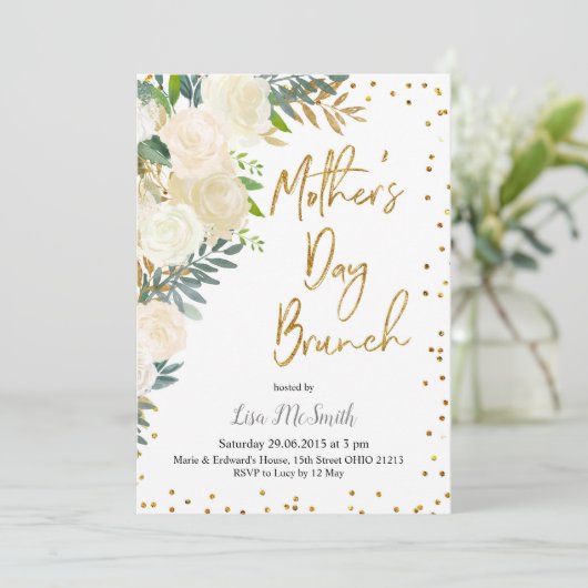 Greenery Floral Moederdag Brunch Uitnodiging (Staand voorkant)