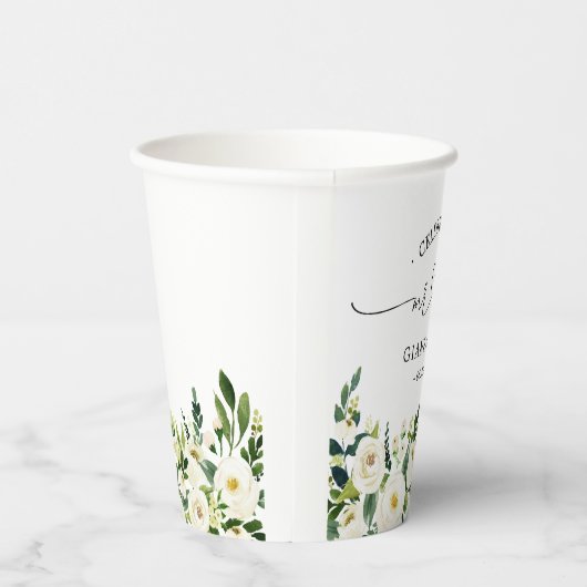 Greenery Floral Mr. en Mrs Heart Script Wedding Papieren Bekers (Rechts)