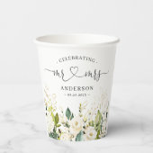 Greenery Floral Mr. en Mrs Heart Script Wedding Papieren Bekers (Achterkant)