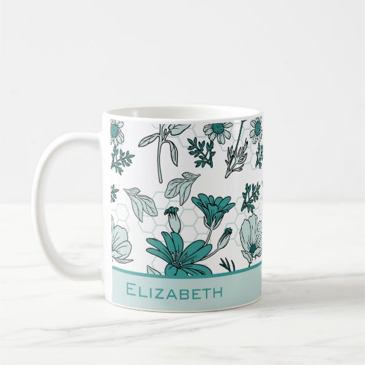 Greenery floral naadloos patroon gepersonaliseerde koffiemok (Links)