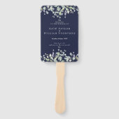 Greenery Floral Navy Blue Wedding Program Handwaaier (Voorkant)