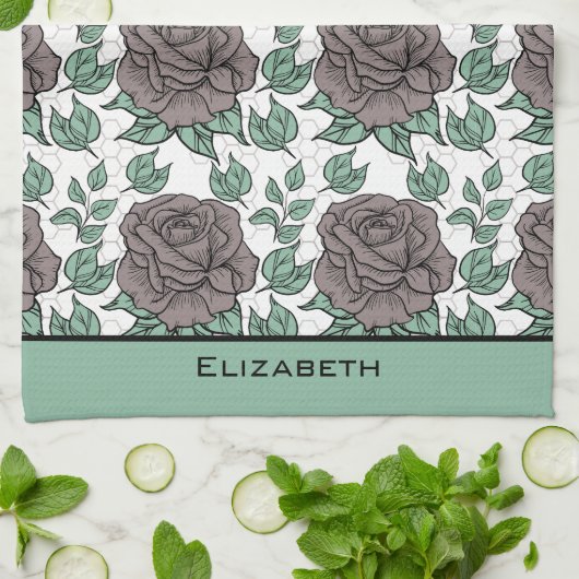 Greenery floral Patroon big blossom gepersonalisee Theedoek (Gevouwen)