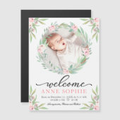 Greenery Floral Photo Birth Announcement Cards (Voorkant / Achterkant)
