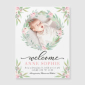 Greenery Floral Photo Birth Announcement Cards (Voorkant)