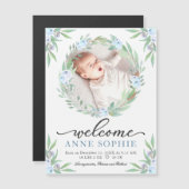 Greenery Floral Photo Birth Announcement Cards (Voorkant / Achterkant)
