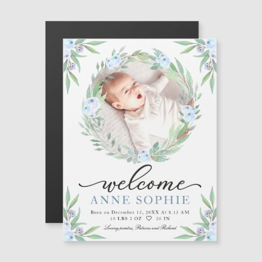 Greenery Floral Photo Birth Announcement Cards (Voorkant / Achterkant)