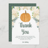 Greenery Floral Pumpkin Herfst Baby shower Flat Bedankkaart (Voorkant / Achterkant)