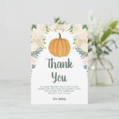 Greenery Floral Pumpkin Herfst Baby shower Flat Bedankkaart (Staand voorkant)
