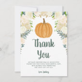 Greenery Floral Pumpkin Herfst Baby shower Flat Bedankkaart (Voorkant)